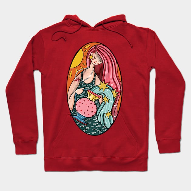 Aquarius Zodiac Harmony: A Fusion of Strength and Elegance Hoodie by Illustory